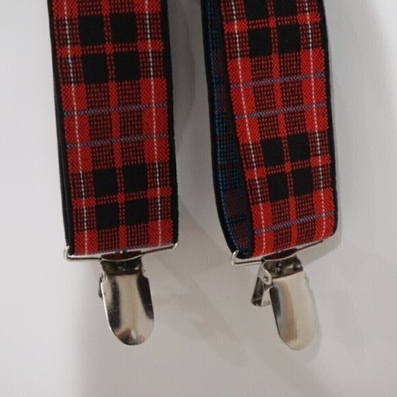 Elastic‎ Suspenders Plaid design Red & Blue - Picture 5 of 6